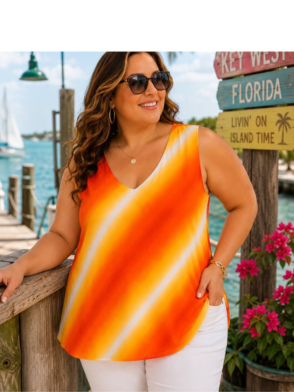 Cato Plus 18/20W Sunset Color  Ombre Tank Tropical Resort Costal Beachy Cruise